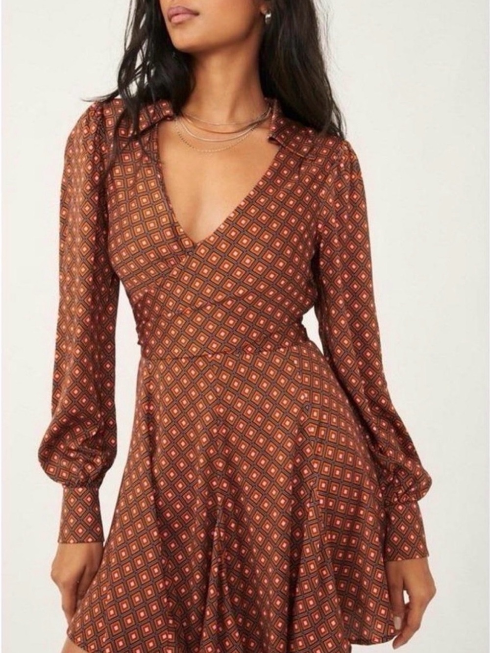 Free People It Takes Two Printed Mini Dress Geometric Open Back Large